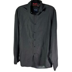 Silver Stone Collection Mens XL Black White Polka Dot Long Sleeve Button Down‎
